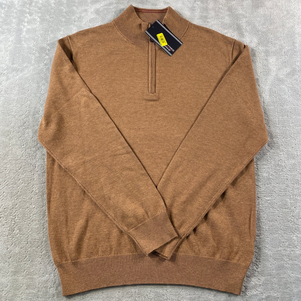Roundtree Yorke 1/4 Zip Pullover Sweater Mens Medium Brown Office Minimalist